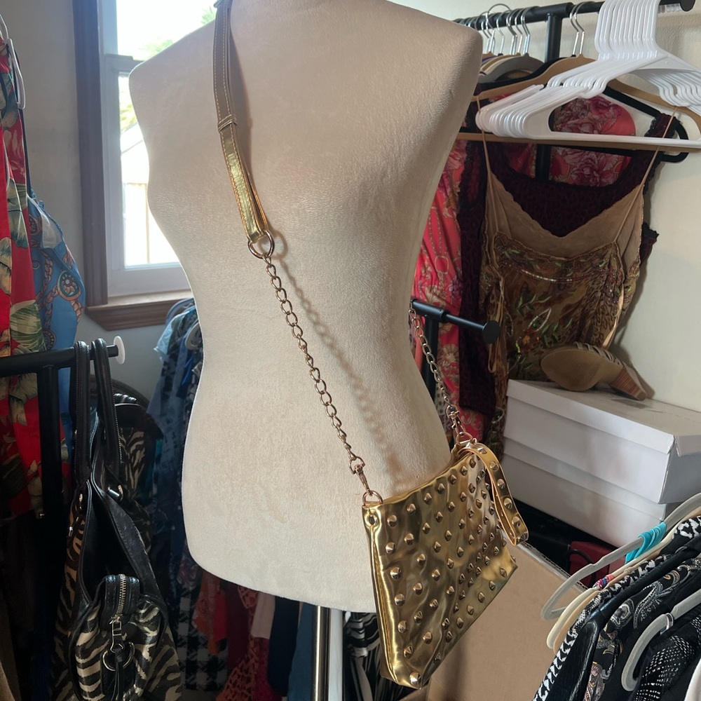 Melie Bianco Gold Studded Crossbody Bag - Women